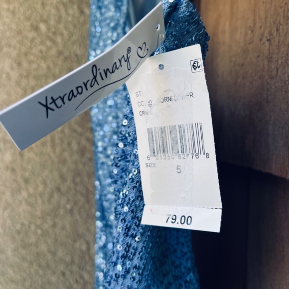 Xtraordinary One Shoulder Sequin Wrap Drape Mini Dress Blue Size 5 - Picture 4 of 16